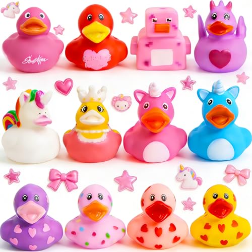 Rubber Ducks Toy Duckies for Girls 12Pack Ducking Pink Rubber Duck in Bulk Ducks for Unicorn Ducks Baby Bath Toys Birthday Party Stocking Stuffers Classroom Gift (Valentines Ducks)