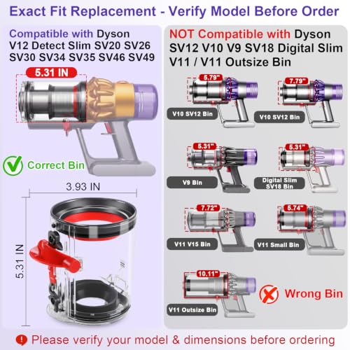 Image of Lemige V12 Slim Vacuum Filter & Dust Bin Canister for Dyson V12 SV30 SV46