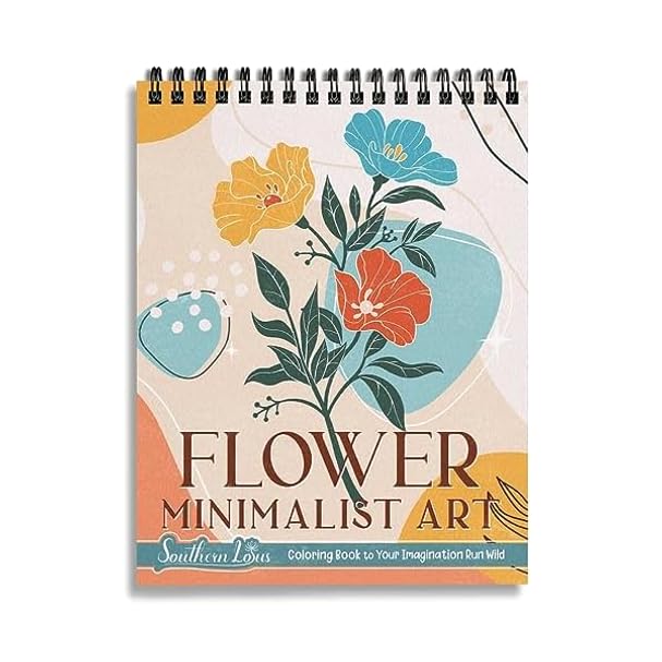 Libro da colorare arte minimalista floreale a spirale con copertina rigida motivi floreali linee astratte semplicità vintage illustrazioni estetiche rilassanti grandi pagine di stampa per adulti