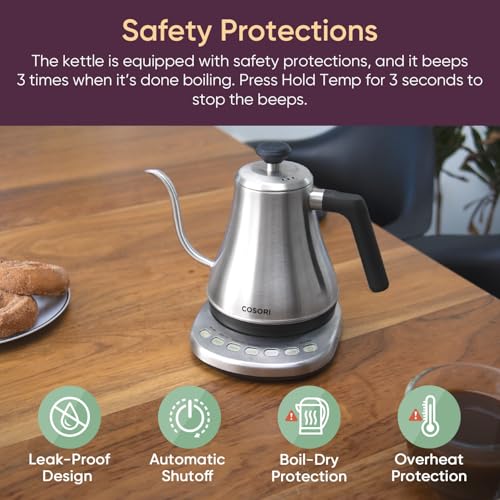 Image of Cosori Gooseneck Electric Kettle with Temperature Control, 0.8L, Silver (Pack of 4)