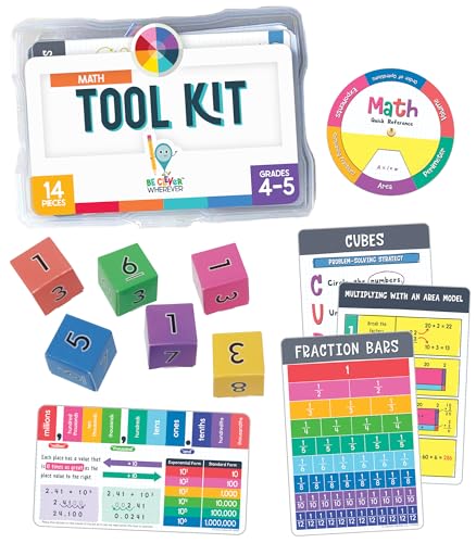Carson Dellosa 30-Piece Be Clever Wherever Grades 4-5 Mathematics Tool Kit, Sticker Chart, Spin Wheel, Counting Cubes, and More Math Manipulatives Covering Multiplication and Fractions