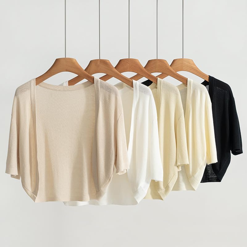 Cardigan Donna Cardigan Elegante in Maglia da Donna Corto con Maniche A 3/4 Bolero Coprispalle Top Estivo Leggero Mini Giacca Morbida E Accogliente Maglietta in Tencel Maglia Aperta sul D