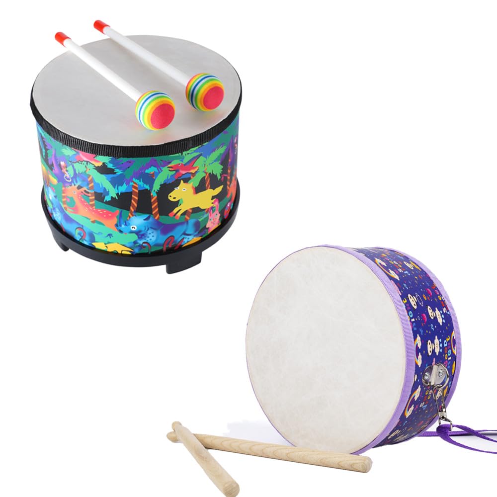 Floor Tom Drum for Kids and Kids Drum with Strap: 8 inch Percussion Instrument Music Drum with 2 Mallets for Baby Children Special Christmas Birthday Gift (Black and Purple)