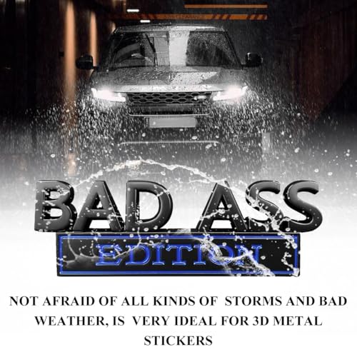Image of Wevdn Car Bad Ass Edition Emblem, 3D Raised Funny Bad Ass Edition Metal Sticker Fender Badge Decal, Self-Adhesive Bad Ass Tailgate Hood Auto Body Decor, Exterior Car Accessories (Black&Blue)
