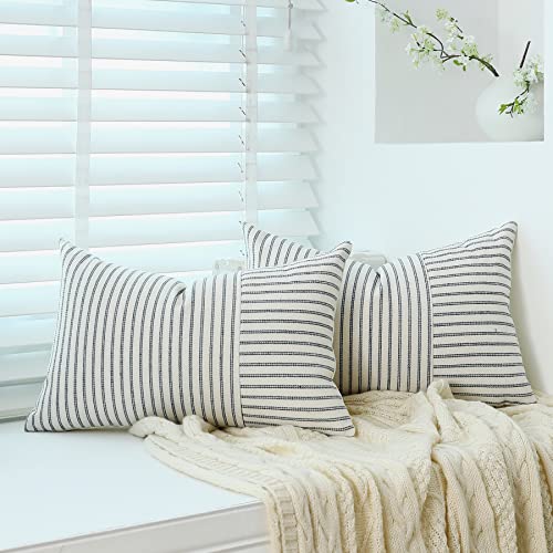 Mycdxe M011 Throw Pillow Covers 12 X 20 Inch Farmhouse Pillow Covers, Set Of 2 Striped Textured Patchwork Lumbar Pillow Case cover