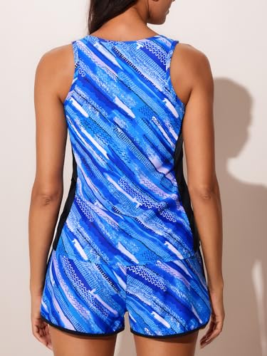 Image of Summer Mae Blouson Tankini Swimsuits for Women 2026 Tummy Control Two Piece Bathing Suits with Sporty Pockets Swim Shorts