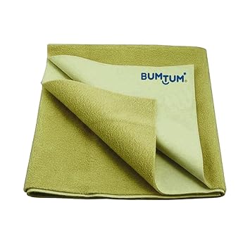 Bumtum Baby Dry Sheet Waterproof Soft Fleece Baby Bed Protector | Anti - Bacterial & Odour Free | Extra Absorbant, Reuseable & Washable (Olive, Small Size, 50 * 70cm, Pack of 1) - image, photos