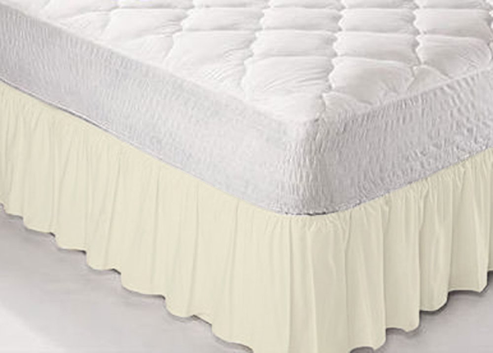 **Textile.Plus** Poly Cotton Frilled Platform Base Valance Sheets Double Cream
