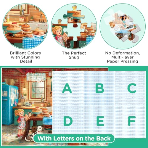 Rompecabezas de 500 piezas para adultos: Cocina rústica acogedora con repostería | Escena colorida de postres y pasteles, rompecabezas familiar de cartón reciclado como regalo para mujeres, adultos mayores y amantes de los puzzles miniatura 3