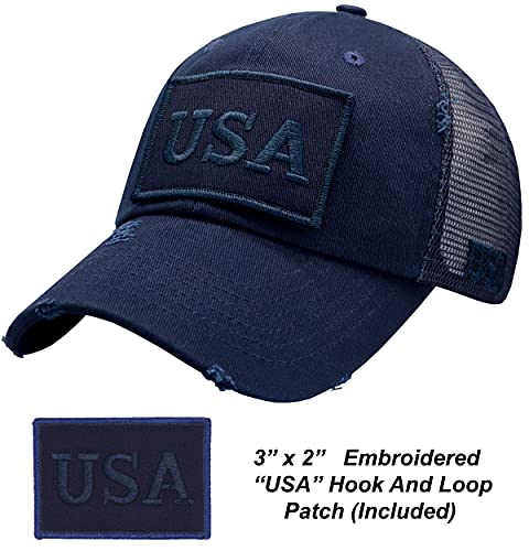 Image of Antourage American Flag Unconstructed Unisex Mesh Snapback Baseball Hat Cap for Men and Women +2 Patriotic Patches Included