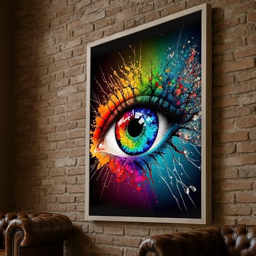 Peinture décorative œil arc-en-ciel sur châssis en bois
