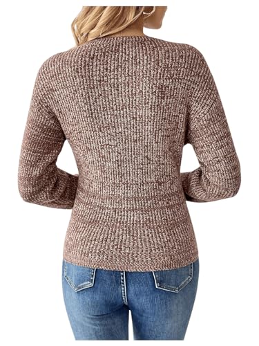 Image of SOLY HUX Women's V Neck Long Sleeve Off Shoulder Sweaters Criss Cross Wrap Ruched Pullover Fall Tops
