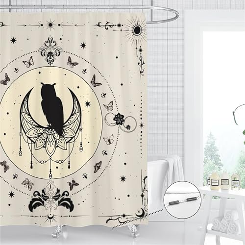 Santifoli Boho Owl Shower Curtain With 12 Hooks 71Wx71L Inches Mysterious Gothic Moon Sun Bathroom Shower Curtains Butterfly Heaven Waterproof Shower Curtain For Bathroom thumb #1
