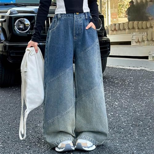 Girls Baggy Jeans Wide Leg Denim Pants Vintage Boyfriend Jeans High Waisted Elastic Waist Loose Trousers Ombre Pants2