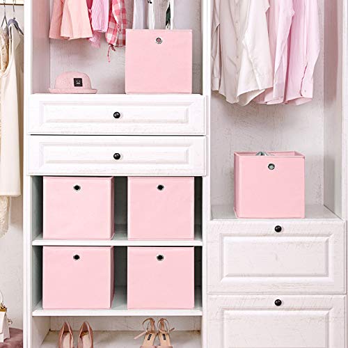 SONGMICS Aufbewahrungsboxen, 6er Set, Faltbare Stoffboxen, Faltboxen Aus Vliesstoff, Würfel, Aufbewahrungskörbe, Für Spielzeug Und Kleidung, Rosa RFB02PK-3