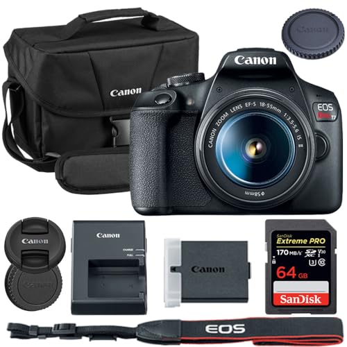Canon EOS Rebel T7 DSLR Camera with 18-55mm Lens Bundle with Canon 200ES EOS Shoulder Bag + 64GB Extreme PRO Memory Card