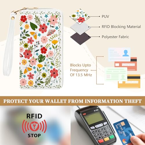 Womens Wallet, RFID Blocking Wallets for Women with 10 Card Slots & ID Window, Ladies Purse with Hand Strap Zip4