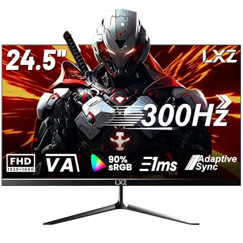 Image of LXZ 24.5 Inch 300Hz 240Hz Gaming Monitor, FHD 1920x1080 VA Panel 1ms Computer Monitor, HDR Mode, Adaptive sync, FreeSync Compatible DP x2, HDMI x2, Ultra Thin Triangle Base, VESA 75mm x 75mm