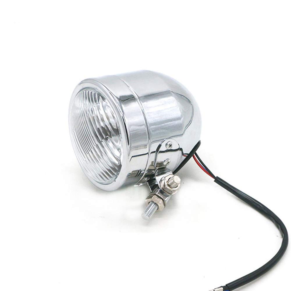 Motorcycle Vintage Custom Headlight Fog Light HS1 12V 35W Front Lamp Universal for CB Streetfighter Cafe Racer Bobber Chopper (Chrome & Clear)