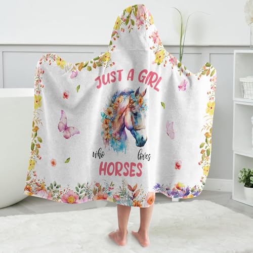 Image of Horse Hooded Bath Towels for Girls,Soft Cotton Swimming Shower Beach Blanket (Horse)