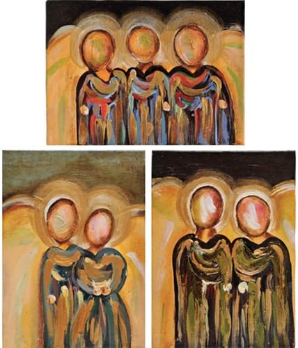 Angel Oil Paintings on Canvas, Peaceful Pastures-Together in Faith-Bright Blessed Trio, Set of 3
