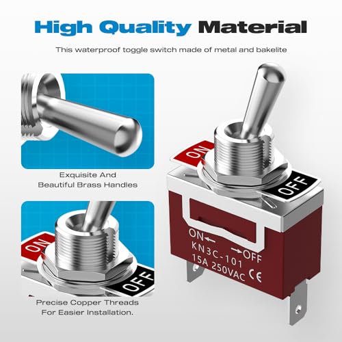 image for Waterproof Toggle Switch, Malictele SPST 2Pin ON/Off Marine 12V DC 30A