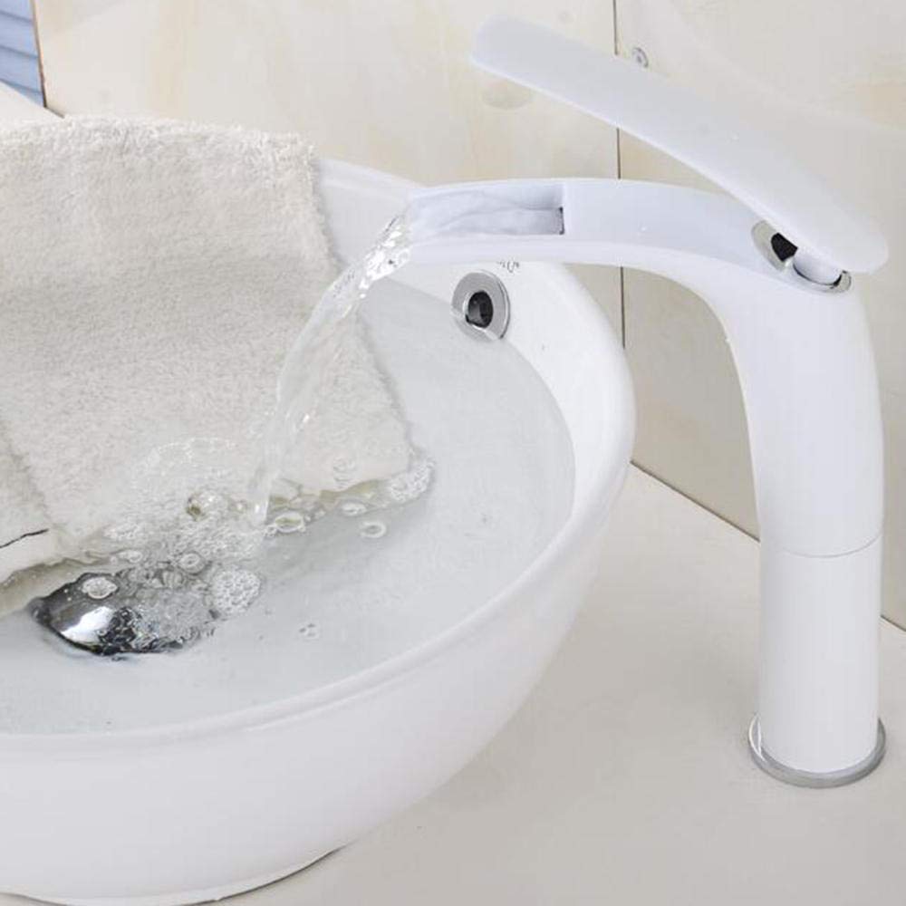 Grand lavabo mitigeur cascade eau chaude et froide blanc en laiton robuste