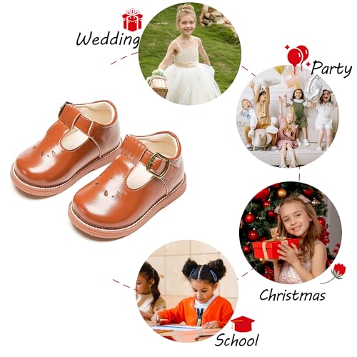 Image of PHIRAMIN Toddler Girl Mary Jane Student Oxford Shoes-Little Girl School Uniform Shoes for Wedding Party