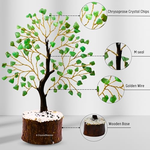 Image of Certified Chrysoprase Crystal Tree for Good Luck Items for Home Decor - Authentic Seven Chakra Crystal Tree for Positive Energy and Harmony - Elegant Feng Shui Ornament for Living Room