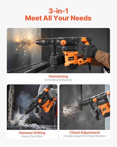 Image of VEVOR 1-9 /16 Inch SDS-Max Rotary Hammer Drill, 13Amp Corded Drills, Heavy Duty Chipping Hammers w /Vibration Control & Safety Clutch, Electric Demolition Hammers Variable Speed, Power Tool For Concrete
