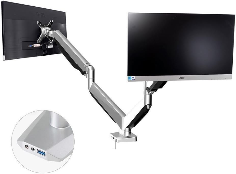 Zolion Dual LCD Arm Monitor Mount Heavy Duty Swivel Desk Mounts Height Adjustable Gas spring VESA Monitor Mount Arm for 10"-27" Computer Monitor LED TV LCD TV stand TV Brackets Universal TV VESA Monitor Stand Support: Weighting Each Arm Max 19.8 Pounds , Front-Loading Ports for Audio, Mic & USB 3.0
