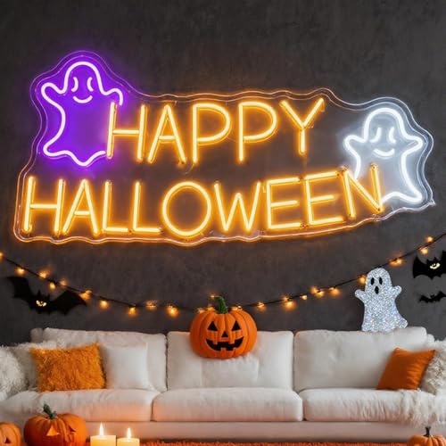 Image of Custom Ghost Neon Sign, Personalized Halloween Light Up Signs for Wall, Window, Room, Home, Party, Indoor, Business