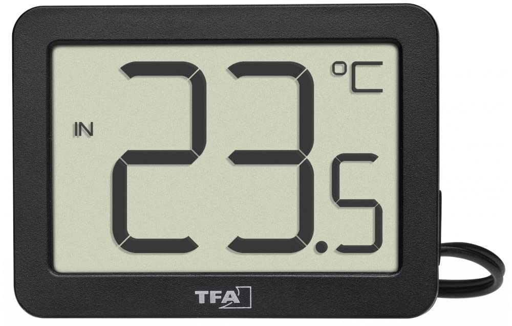 TFA Dostmann Cyfrowy termometr do wewnątrz i na zewnątrz, 30.1066.01, z wodoszczelnym czujnikiem temperatury, maksymalne i najniższe wartości, z magnesem/stojakiem, kolor czarny
