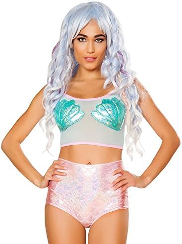 J-Valentine Aqua Mermaid Shell mesh crop top Bundle with Women's Stockings