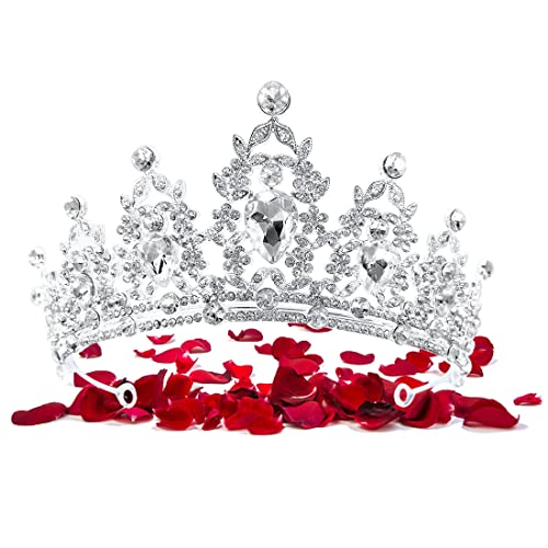 Diademe Mariage Diadème en Argent, FUKPO Couronne Mariage Cristal Couronne Princesse Adulte Femme Proms Parties Pageant Couronne de Mariée, Tiara Mariage Bandeau Cheveux Bijoux Strass Mariage