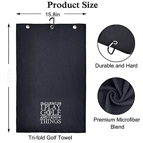 Dyjybmy That's What I Do I Play Golf And I Know Things Golf Towel, Embroidered Black Golf Towels For Golf Bags With Clip, Golf Gift For Men, Birthday Gifts For Golf Fan, Retired Gifts For Coworker #TOP1