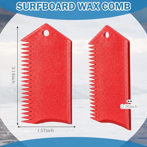 Teyva Daily 2 Pack Surfboard Wax Comb Scraper 2 in 1 Red Surf Wax Remover Surf Board Tool with Hanging Hole for Removal Texturing Skimboard Skateboard Longboard Surfing Maintenance 3.1 x 1.6 in - Thumbnail 2