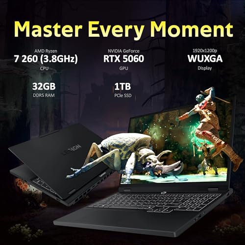 Image of Lenovo Legion 5 15.3 inch WUXGA 165Hz Gaming Laptop, AMD Ryzen 7 260, GeForce RTX 5060, 32GB DDR5, 2TB Storage (1TB SSD+1TB Docking Station Set), Backlit Keyboard, HD Camera,Wi-Fi 6, Win 11 Pro, Black