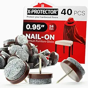 Nail-on Felt Pads X-PROTECTOR 40 Felt Furniture Pads Felt Chair Pads for Hardwood Floors Floor Protectors for Furniture Legs Best Furniture Sliders for Hardwood Floors! (24 mm)