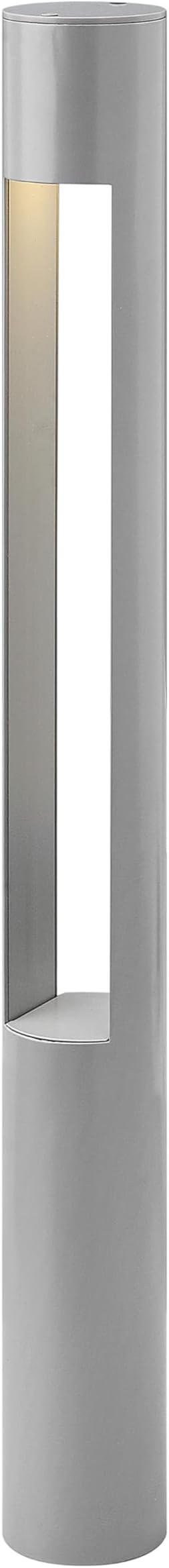 Atlantis 12V Large Round Landscape Bollard, Aluminum, Etched Glass Lens, Modern, LED Bulb Included, Titanium Finish