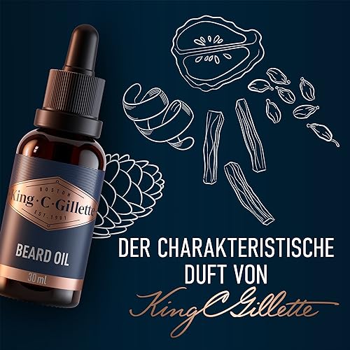 Foto von King C. Gillette Männer Bartöl mit Arganöl, Jojobaöl, Avocadoöl, Mandelöl und Macadamia-Samenöl, 30 ml