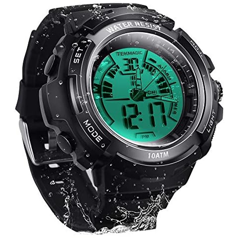 10 ATM Underwater Luminous Sport Diving Watch with Alarm and Submersible Stopwatch Functions, Support Dual Time Zone Display, Digital and Analog Movements, 12/24 Hours Format Cover