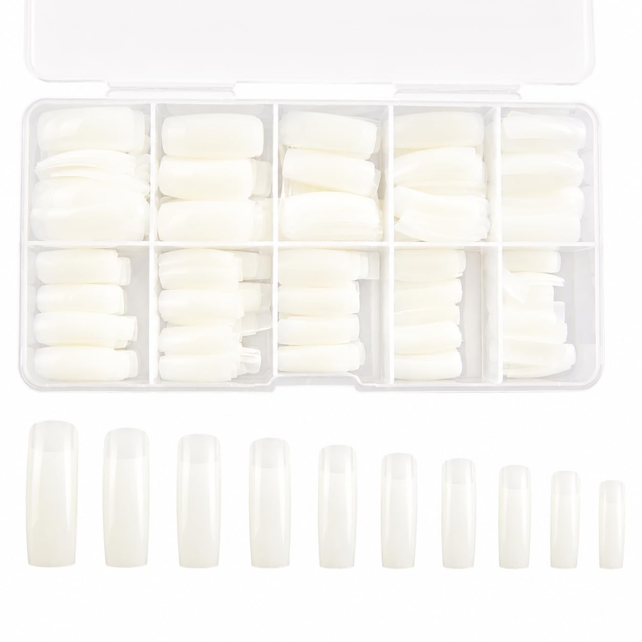 500 Pcs Full Cover False Nail Tips Natural Artificial Fake Nails 10 Sizes Acrylic Press On Nail Extensions for Gel Polish Nail Art DIY Manicure Salon Use Without Box-image-8