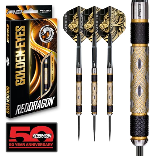 RED DRAGON Darts – Golden Eyes 24g– Professionelles 85% Wolfram-Dart-Set mit Dartflüge und...