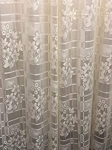 Image of Net Box Flower Design 9 ft Curtains for Long Door | Semi Transparent Living Room Curtain Panel | Pooja Room parde, 4x9 feet, Set of 2 Pcs, Cream