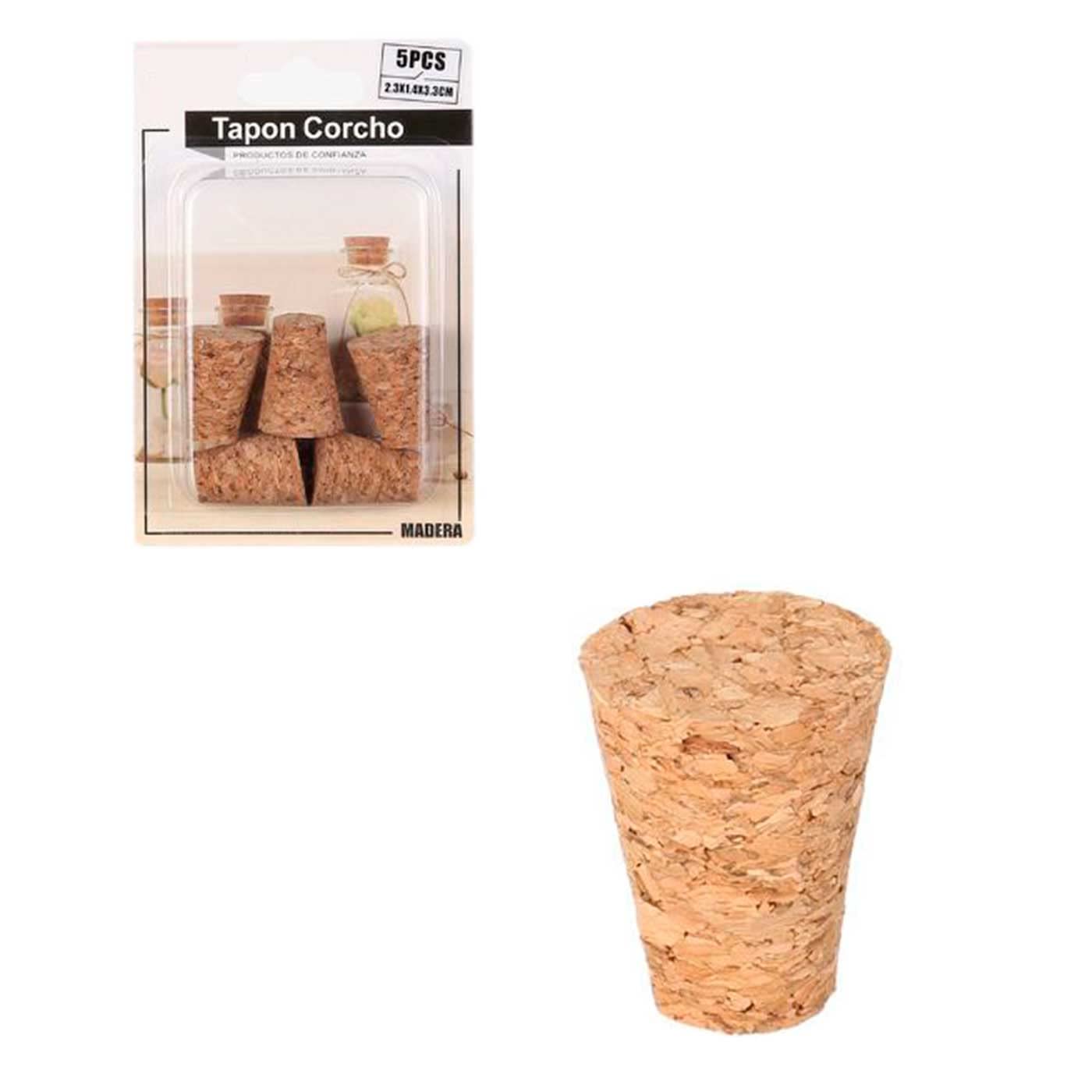 ACAN Tradineur - Pack de 5 tapones cónicos de corcho para cerrar botellas de cristal, botes, frascos, vino, aceite, bares, restaurantes, hogar, 23 x 14 x 30 mm
