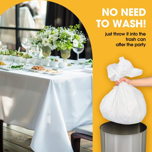 White Plastic Table Cloth Rectangle Table 15 Pack, 54''×108'' Tablecloth for 6ft Tables, Table Cloth for Disposable Use, Table Cover for Holiday Party, Gathering