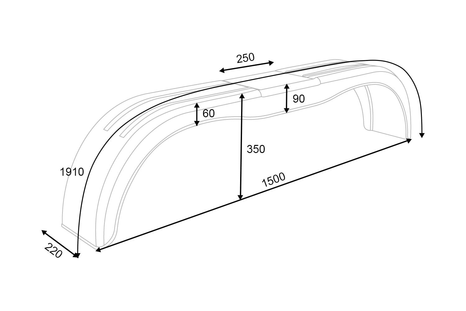 DOMAR Set di due parafanghi tandem da 13 a 14 pollici in plastica per rimorchio auto a doppio asse 1500 x 220 mm passaruota per una protezione ottimale contro il fango