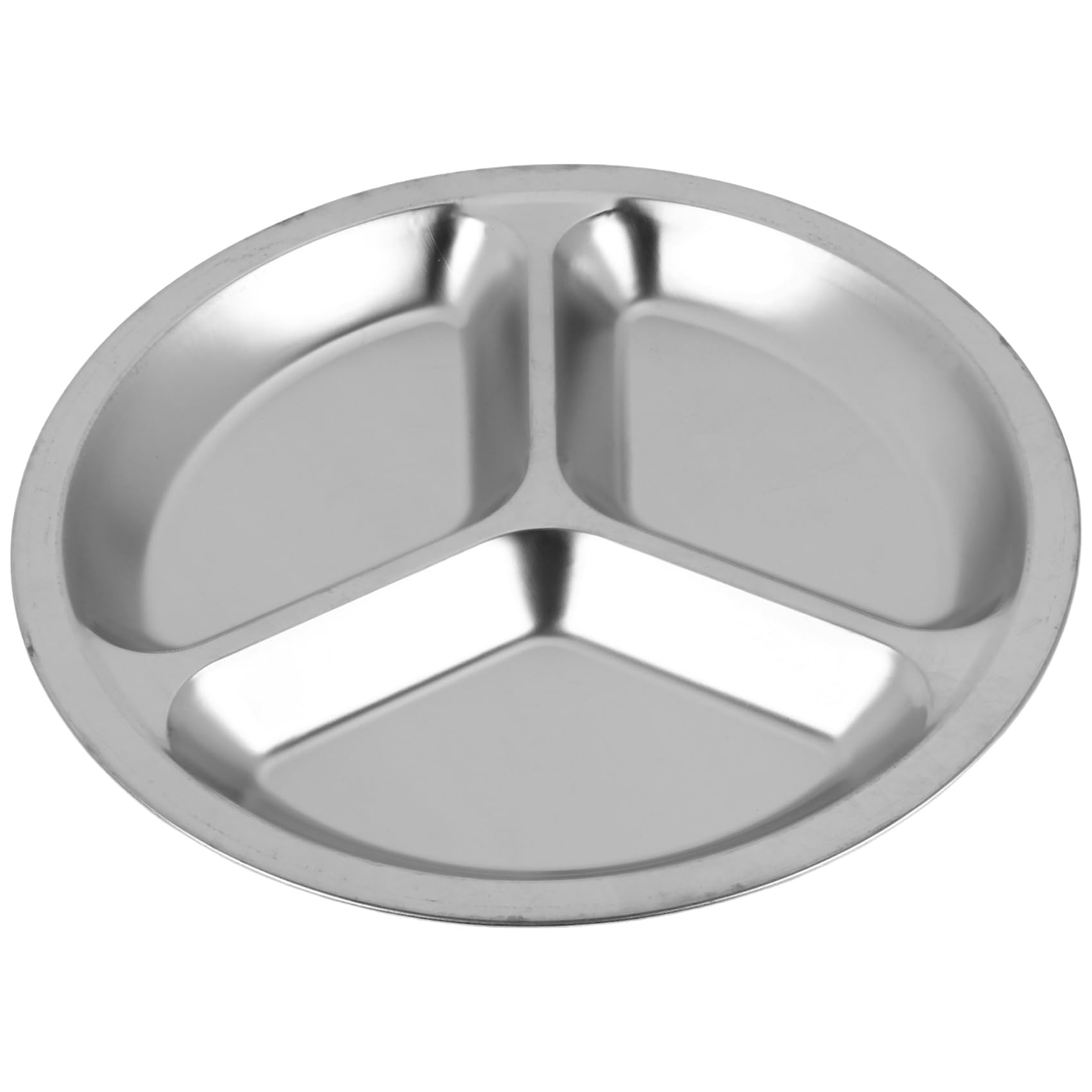 CTRLZS Stainless Steel 3 Sections Round Divided Dish Snack Dinner Plate Diameter 24Cm