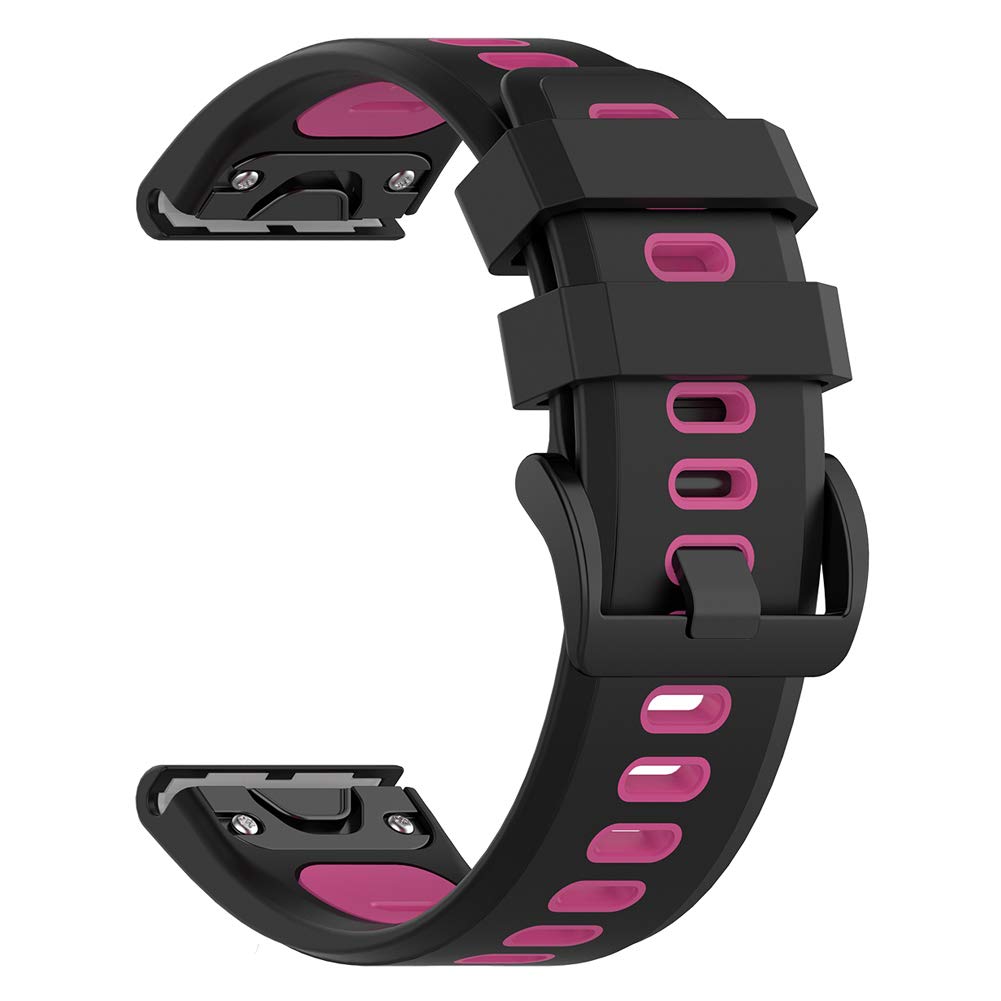 Keweni for Garmin Fenix 6X Strap, Colorful Replacement Soft Silicone Watch Strap Bracelet for Fenix 5X Plus/Fenix 6X/Fenix 6X Pro/Fenix 3/Fenix 3 HR/Descent MK1 (Red&Black)